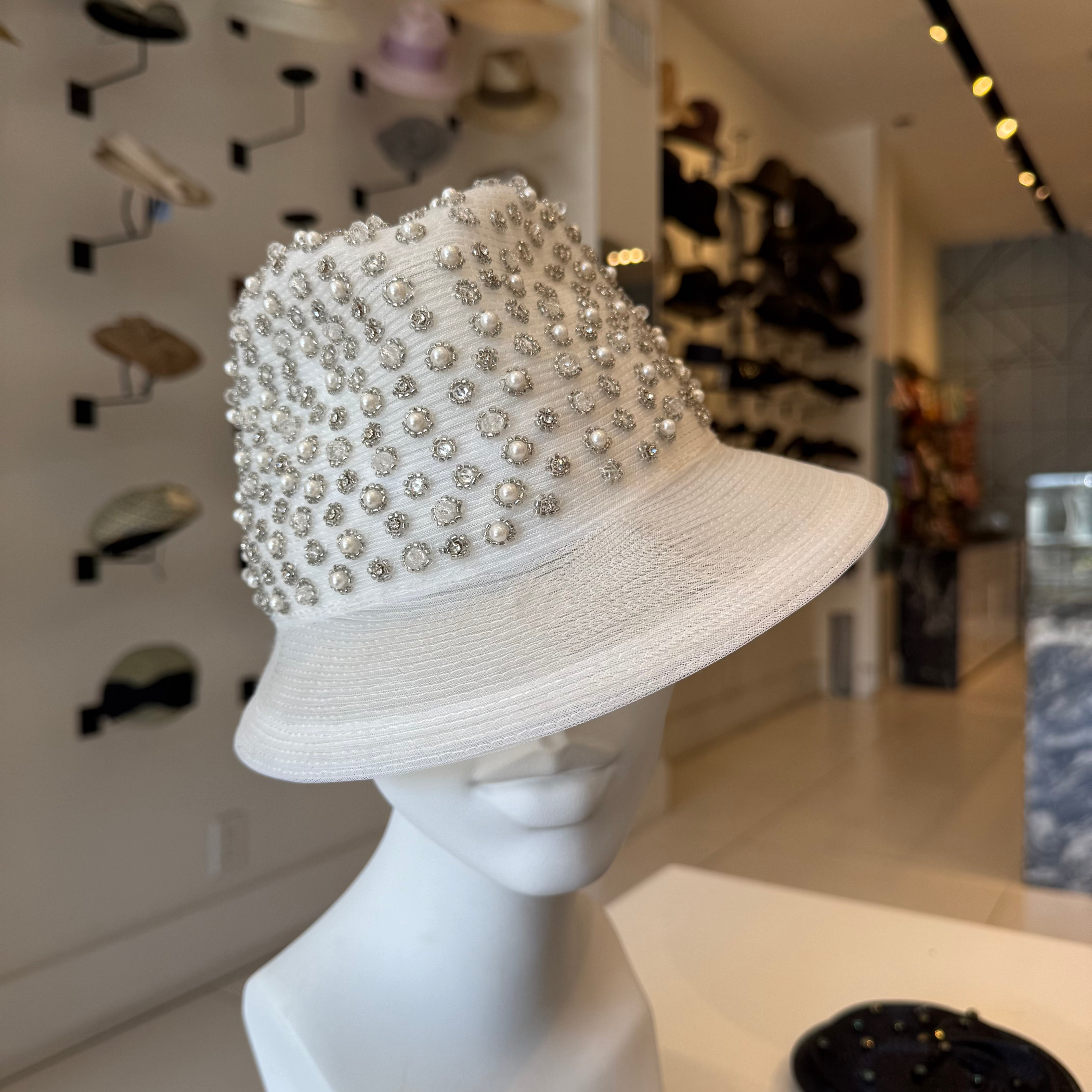 Small Horsehair Fedora with Stone Trimmed Crown