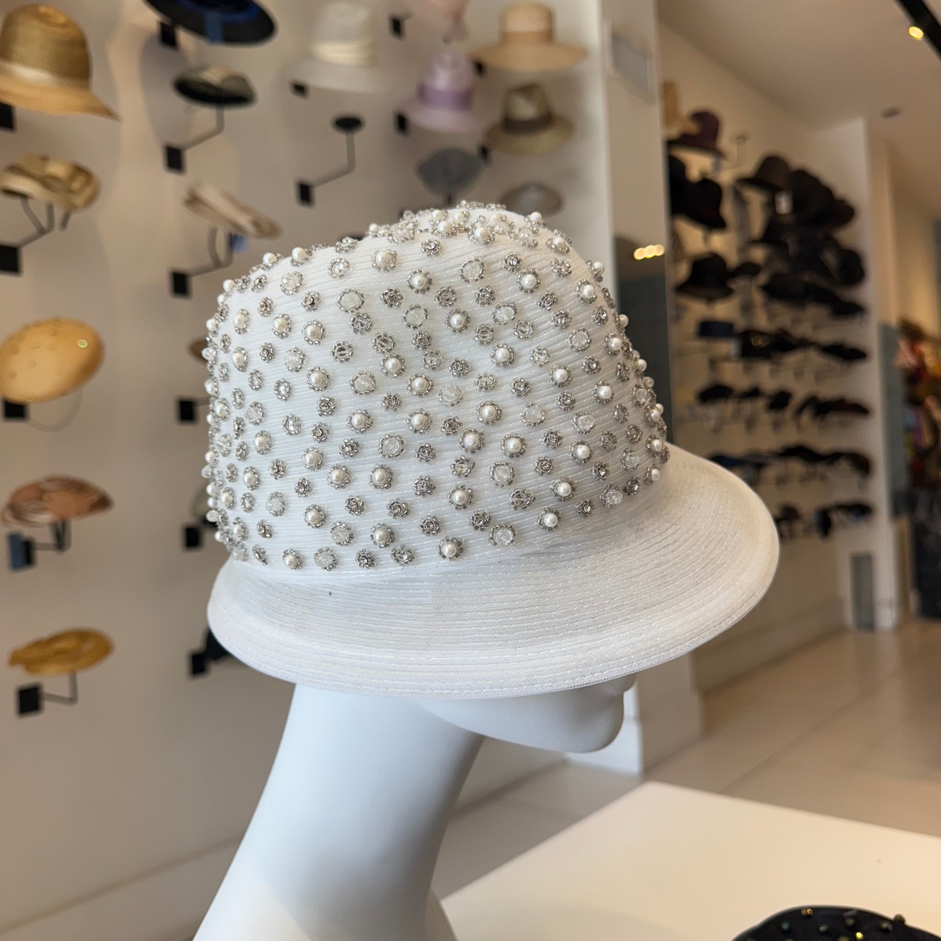 Small Horsehair Fedora with Stone Trimmed Crown