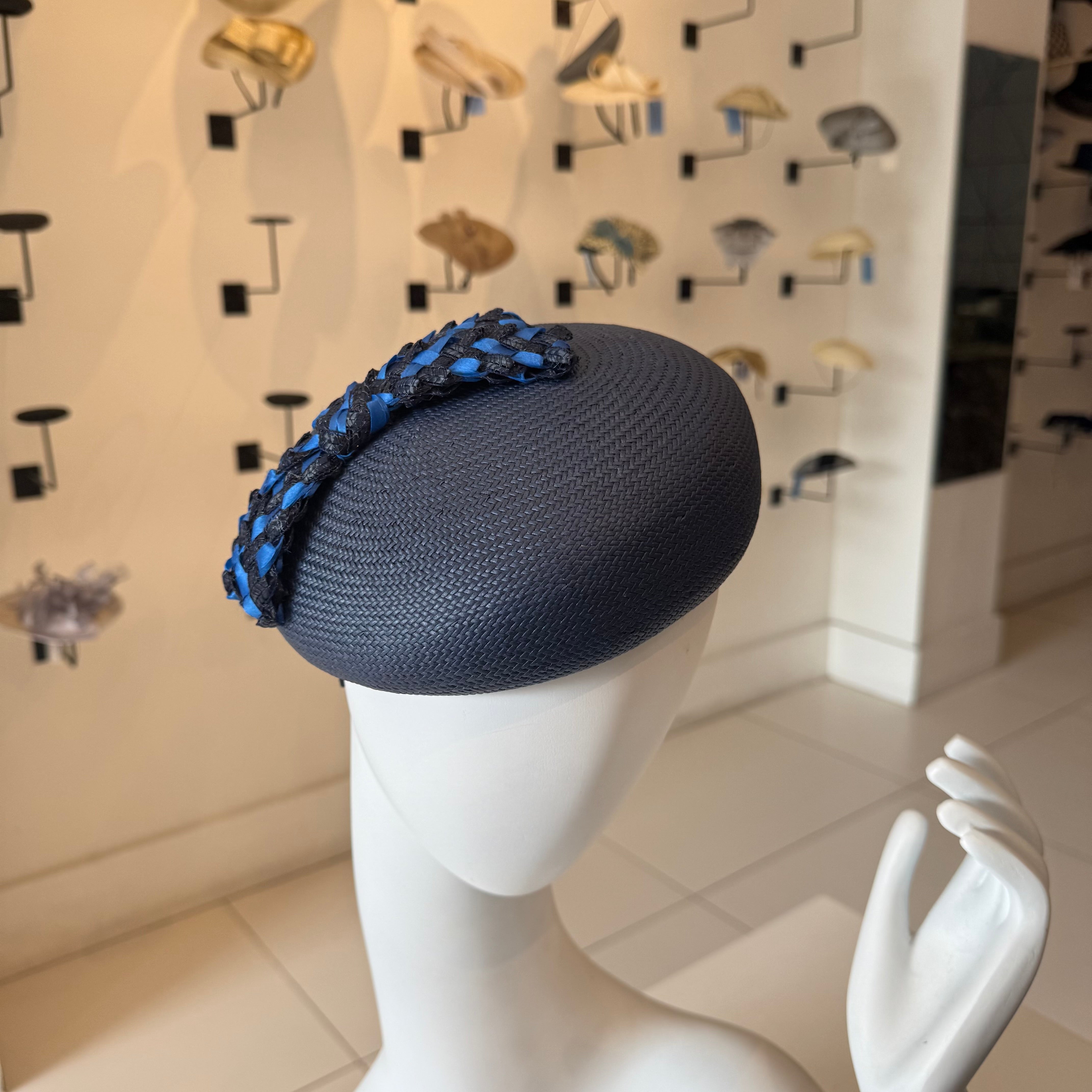 Navy Panama Fascinator with Bow Trim