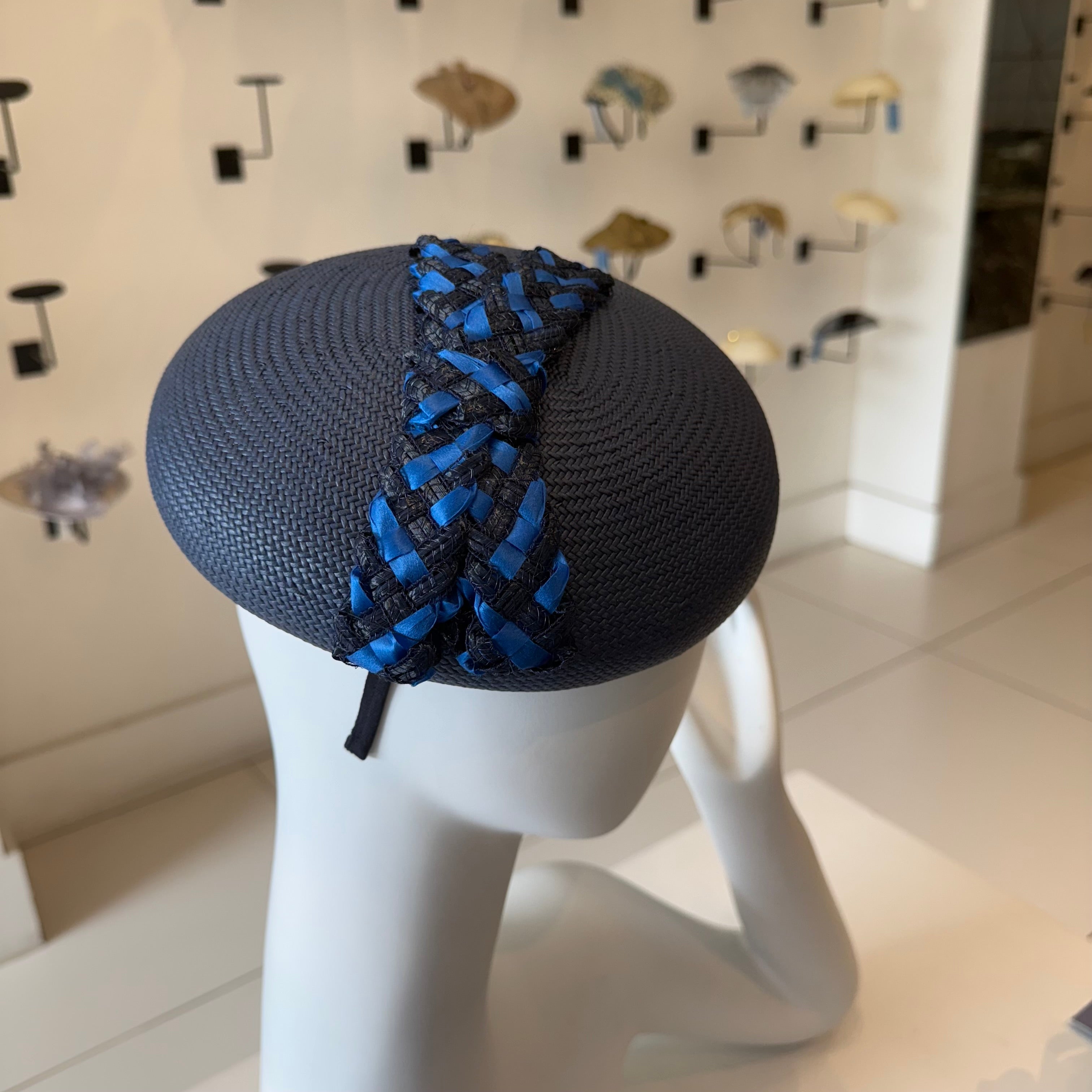 Navy Panama Fascinator with Bow Trim