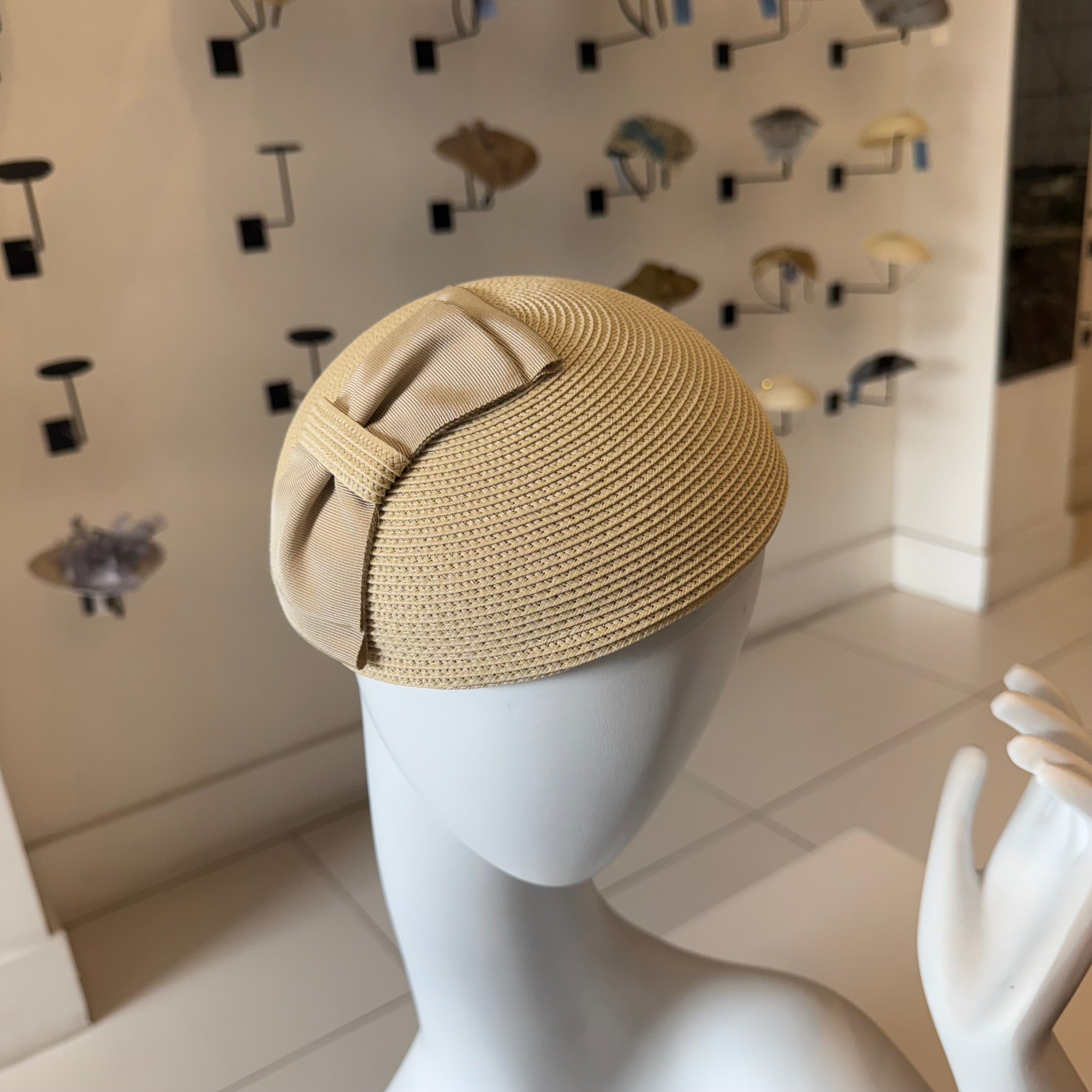 Cream Straw Fascinator with Bow