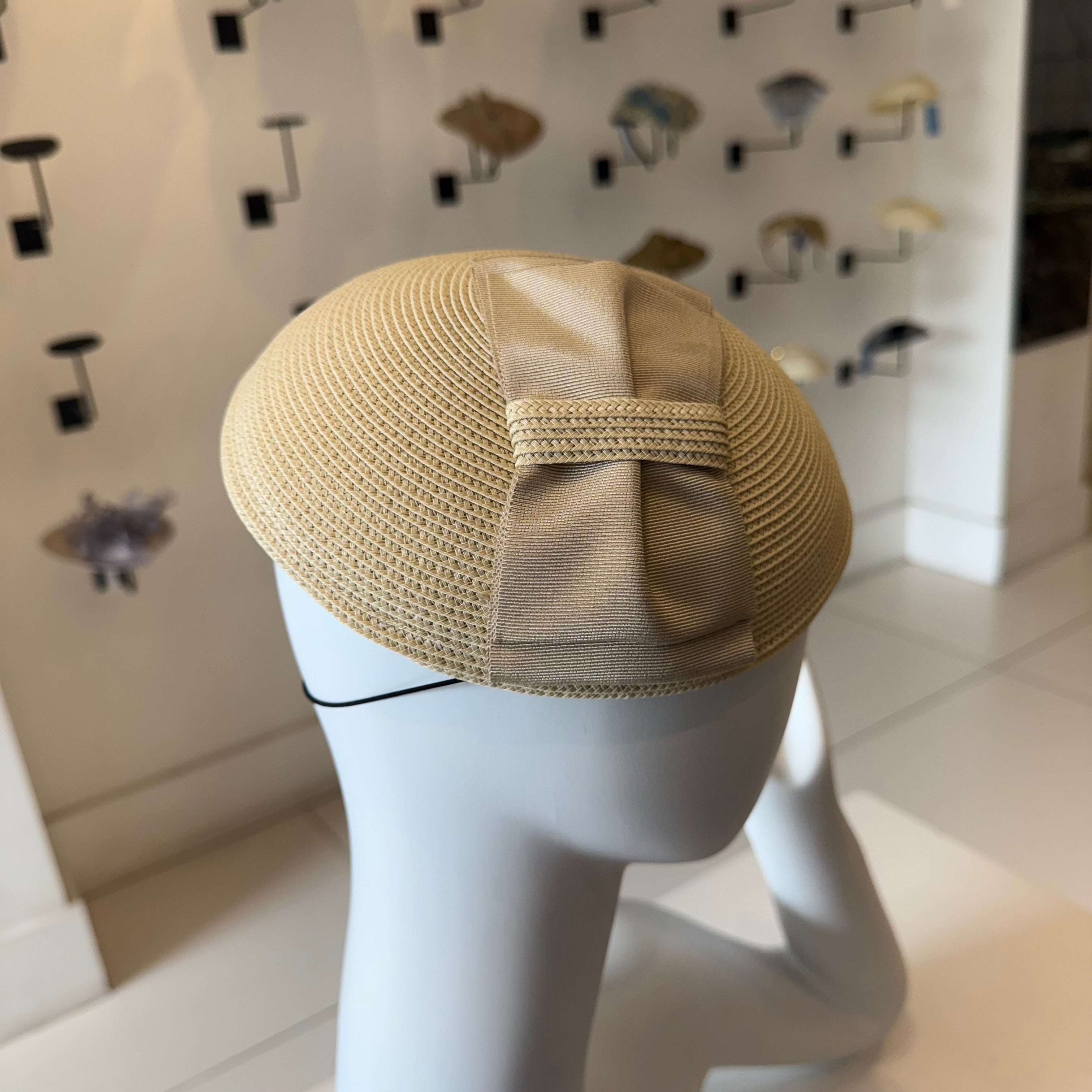 Cream Straw Fascinator with Bow
