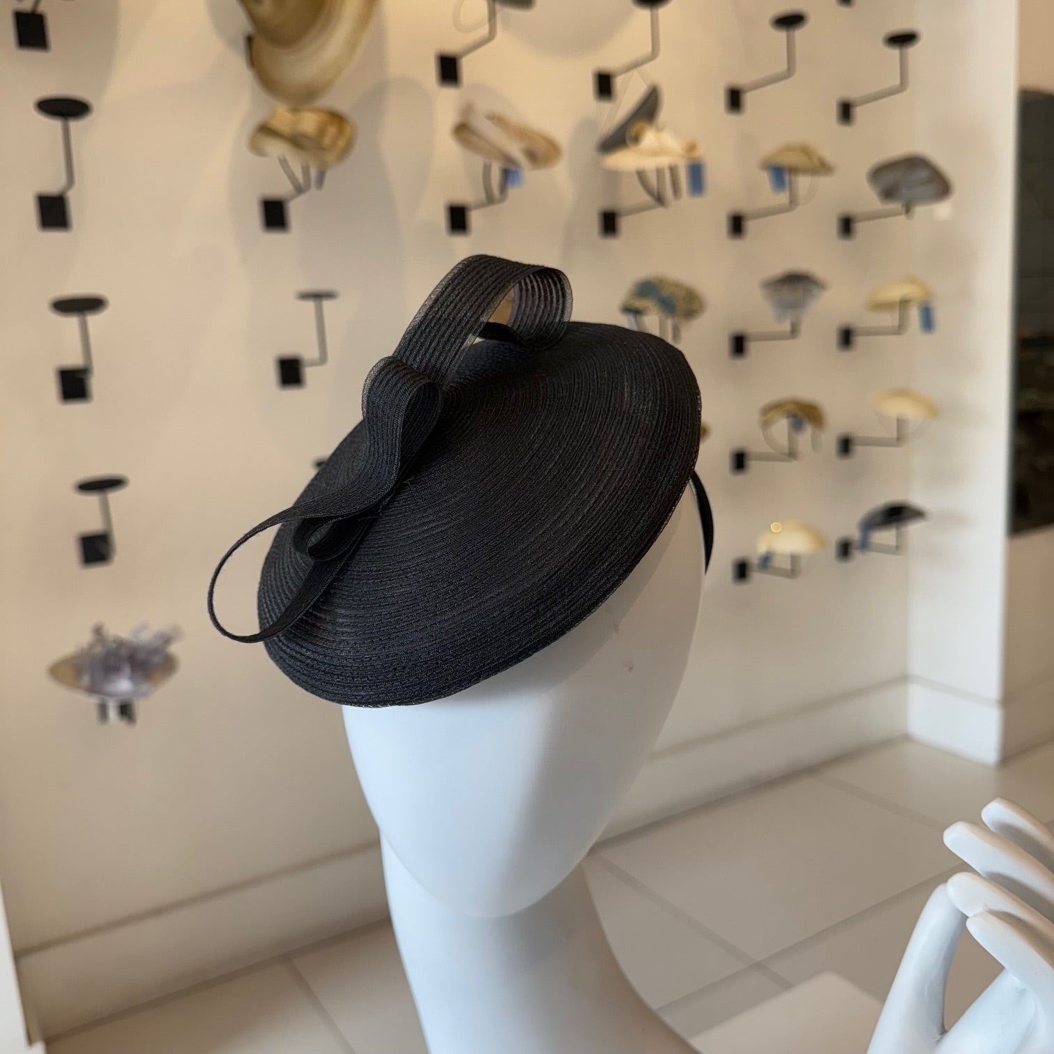 Black Horsehair Disc Fascinator with Bow Trim