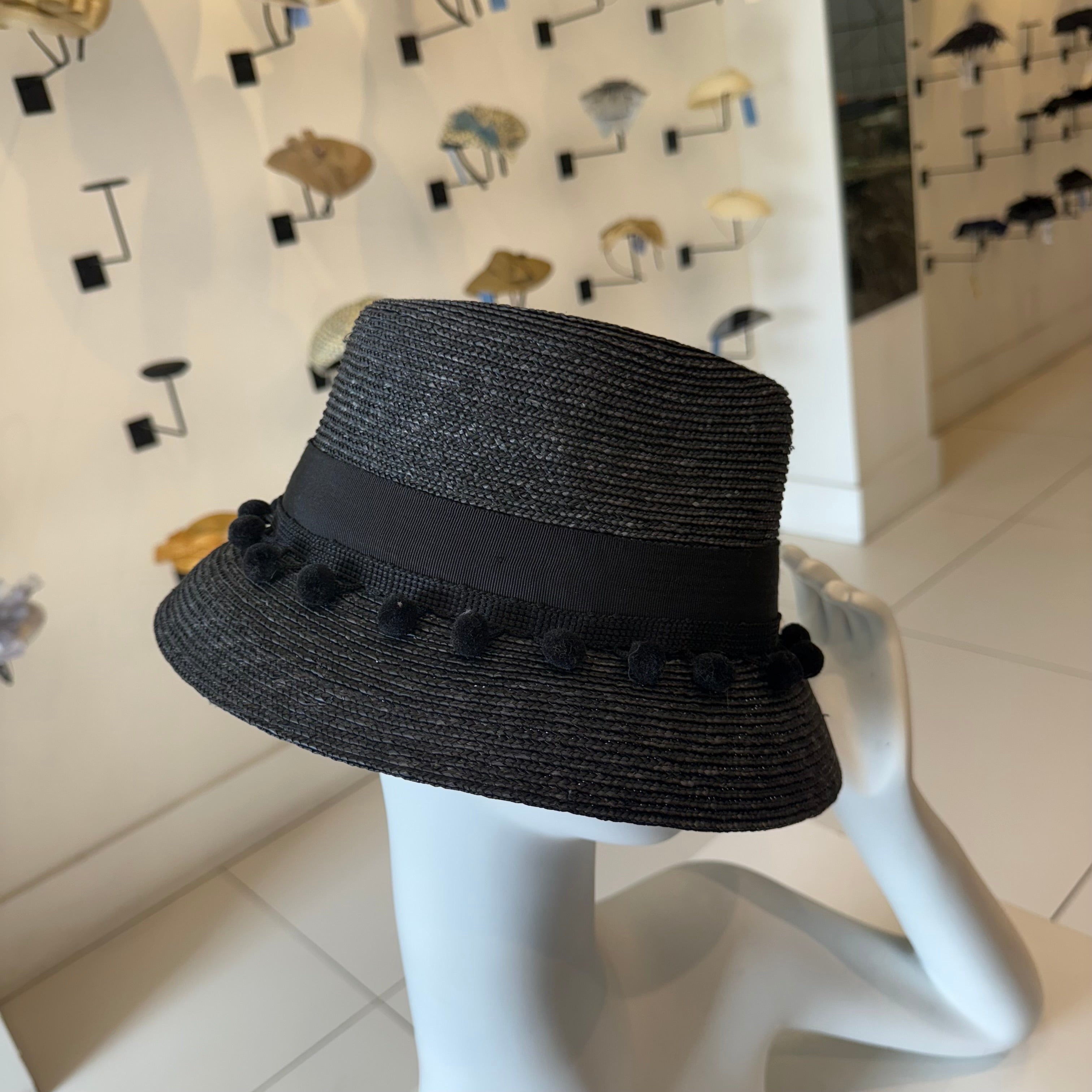 Black Milan Straw Fedora with Grosgrain & Tassel Trim