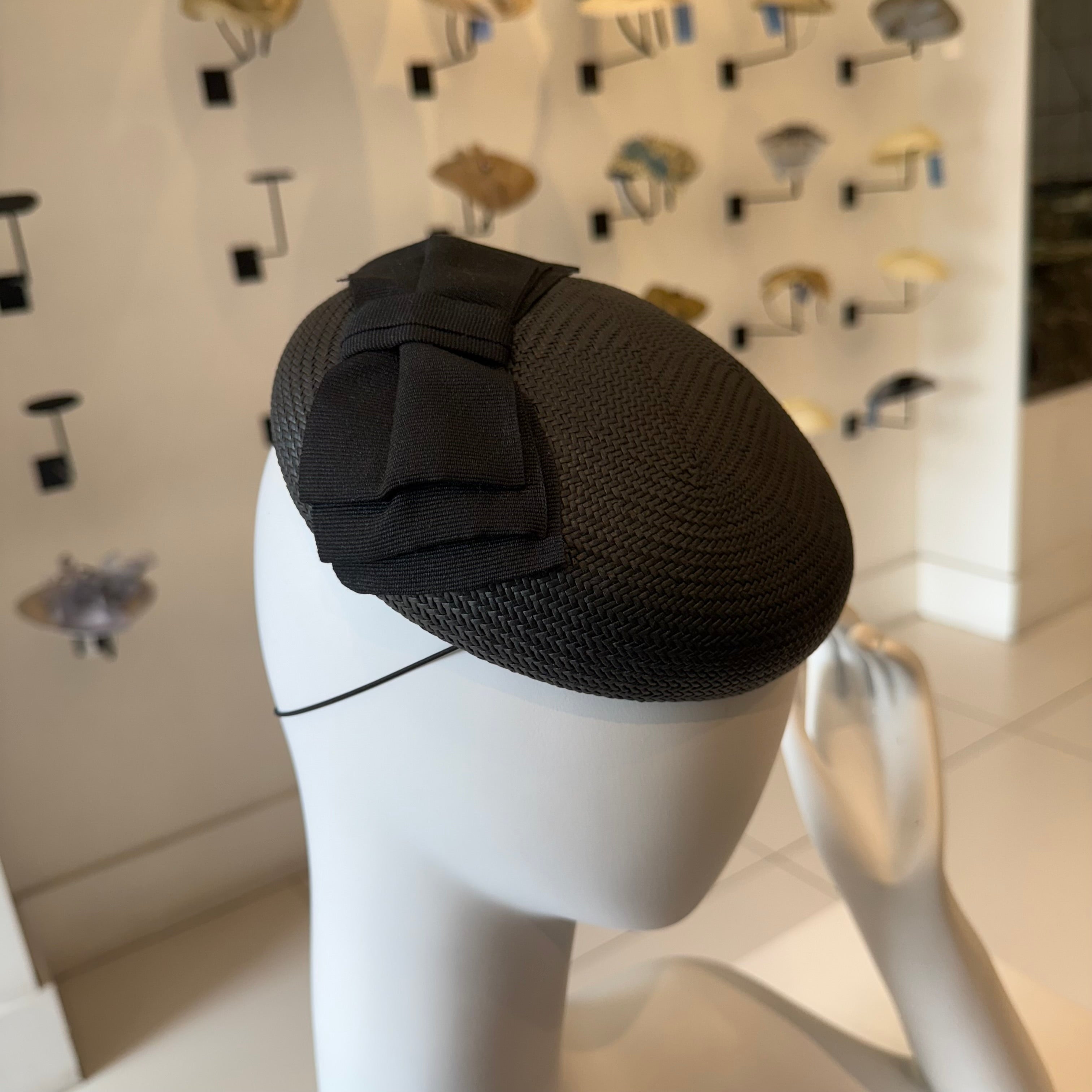 Black Straw Fascinator with Bow