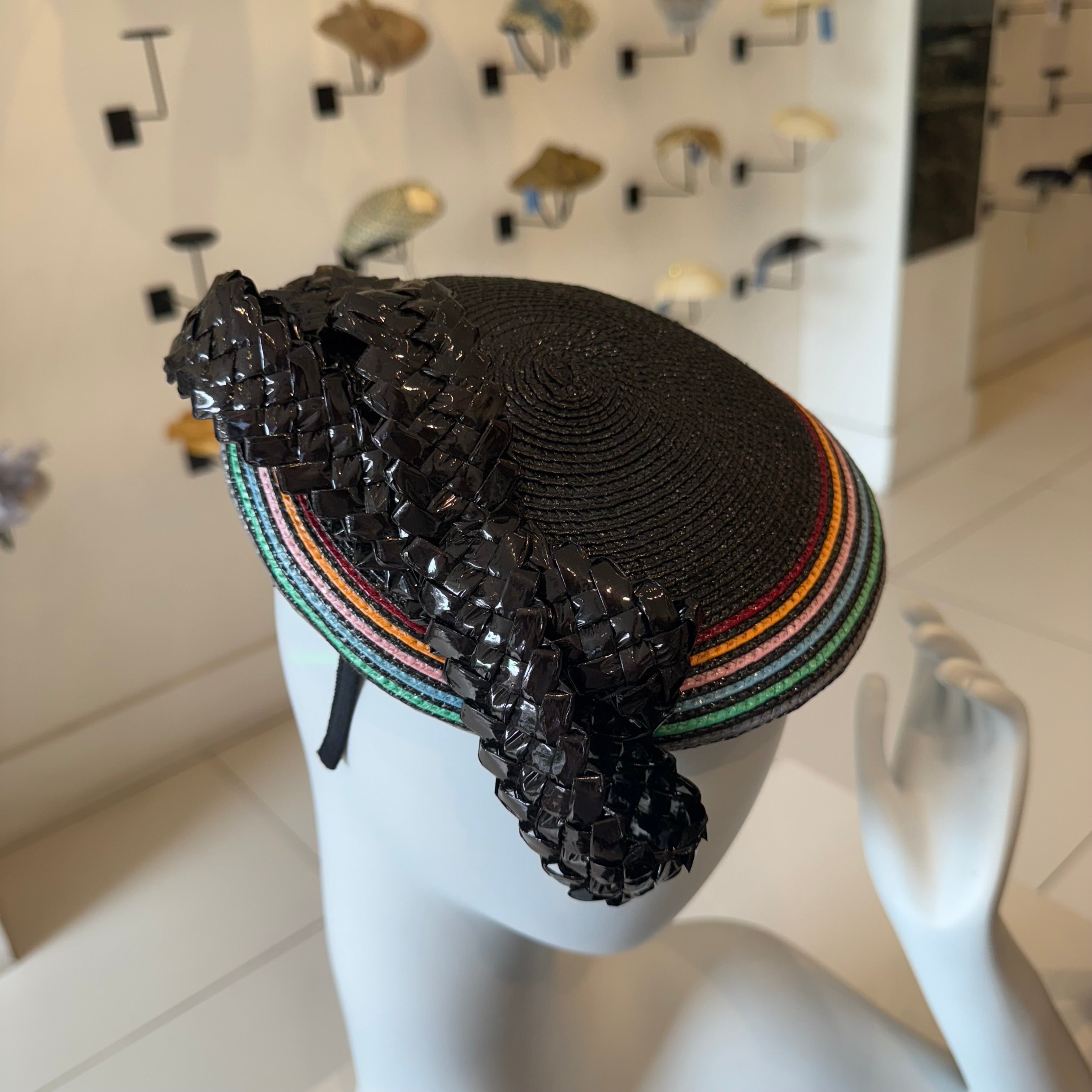 Black & Rainbow Striped Starbright Fascinator