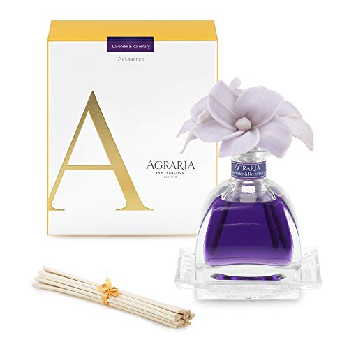 AGRARIA Lavender & Rosemary Scented AirEssence Diffuser, 7.4 Ounces with Reeds and Flowers