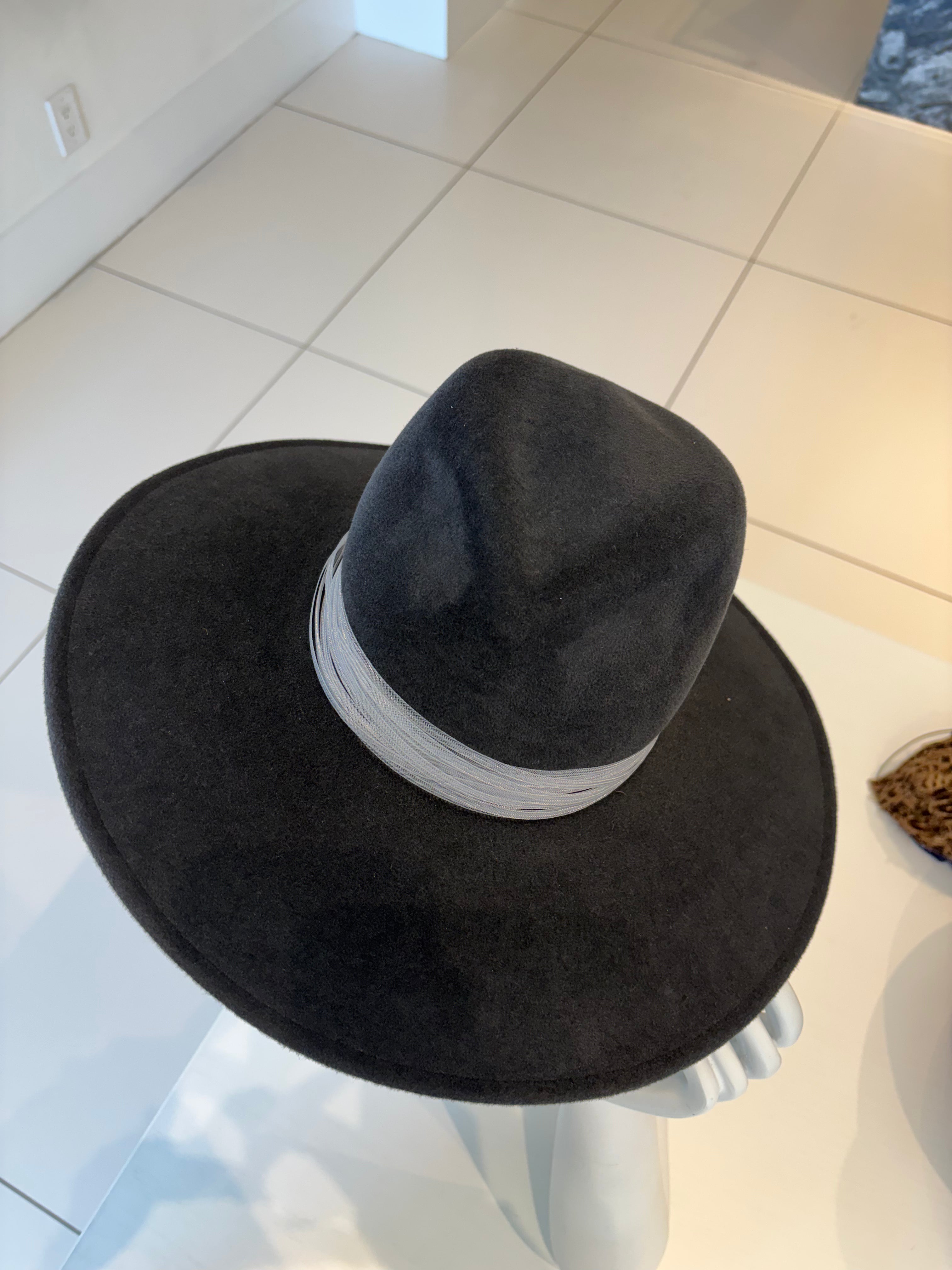 Large Grey Fedora W Horsehair Trim
