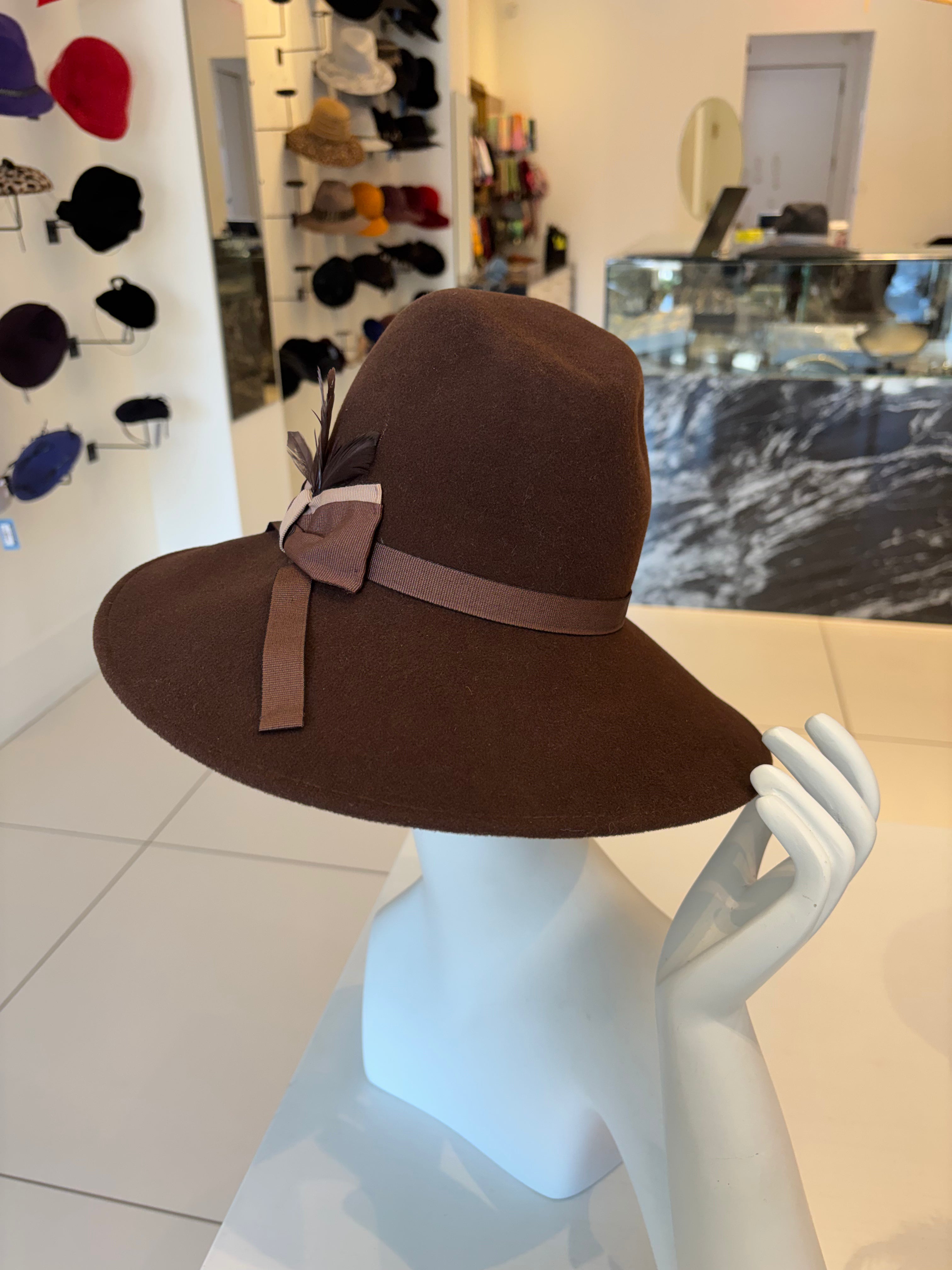 Chocolate Brown Wool Felt Fedora W/ Bow