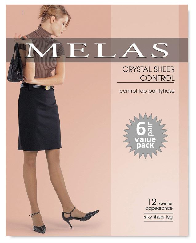Melas Crystal Sheer Control Tights AS-6096 - VALUE PACK (Large, Nude)